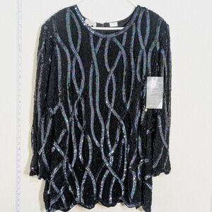 Vintage‎ 90s Eveningwear Silk Tunic 3XOil Slick Beading Whimsigoth Romantic